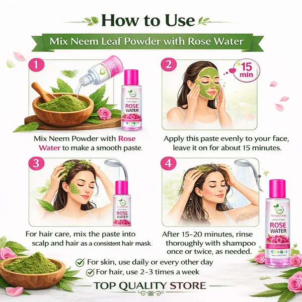 Organic_Neem_Leaf_Powder_with_100%_Natural_Rose_Water_Combo_for_Face_Pack,_Skin_Care,_Hair_Care,_Oil_Control,_Herbal_Beauty_Powder_&_Steam_Distilled_Rose_Water_for_Daily_Skin_Care_Routine