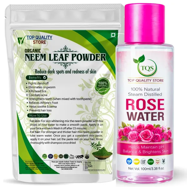 Organic_Neem_Leaf_Powder_with_100%_Natural_Rose_Water_Combo_for_Face_Pack,_Skin_Care,_Hair_Care,_Oil_Control,_Herbal_Beauty_Powder_&_Steam_Distilled_Rose_Water_for_Daily_Skin_Care_Routine