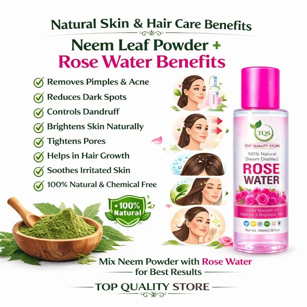 Organic_Neem_Leaf_Powder_with_100%_Natural_Rose_Water_Combo_for_Face_Pack,_Skin_Care,_Hair_Care,_Oil_Control,_Herbal_Beauty_Powder_&_Steam_Distilled_Rose_Water_for_Daily_Skin_Care_Routine