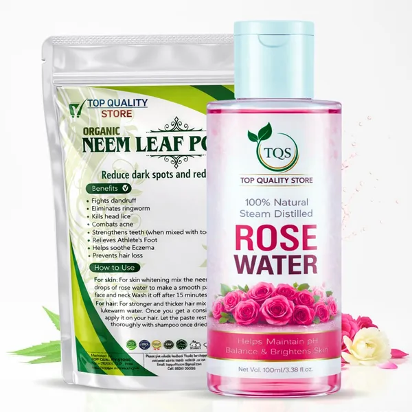 TQS_Neem_Leaf_Powder_with_Rose_Water_Combo_|_100%_Natural_Neem_Powder_&_Steam_Distilled_Rose_Water_|_Acne_Care,_Dandruff_Control_&_Skin_Brightening_|_Face_Pack_&_Hair_Pack_Combo