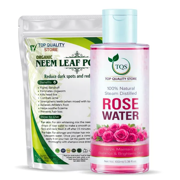 TQS_Neem_Leaf_Powder_with_Rose_Water_Combo_|_100%_Natural_Neem_Powder_&_Steam_Distilled_Rose_Water_|_Acne_Care,_Dandruff_Control_&_Skin_Brightening_|_Face_Pack_&_Hair_Pack_Combo