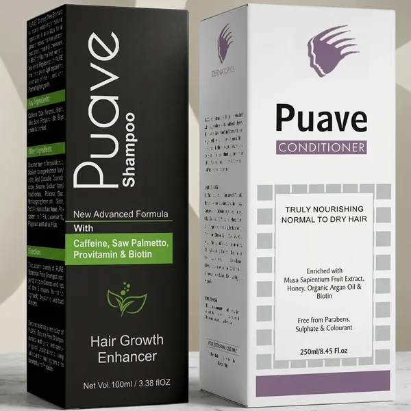 Puave_Shampoo_100ml_and_Conditioner_250ml_Combo_for_Normal_to_Dry_Hair,_Daily_Use_Hair_Care_Set_with_Caffeine,_Biotin,_Honey_&_Argan_Oil,_Helps_Keep_Hair_Clean,_Soft_and_Manageable,_Suitable_for_Men_W