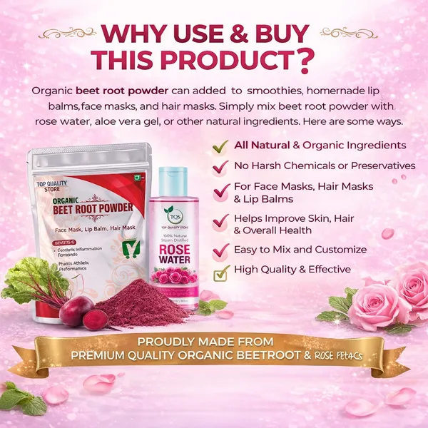TQS_Organic_Beetroot_Powder_with_Rose_Water_|_Natural_Skin_&_Hair_Care_Combo_|_Helps_Brighten_Skin,_Improve_Glow_&_Hydration_|_Ideal_for_Face_Mask,_Hair_Mask_&_Lip_Care