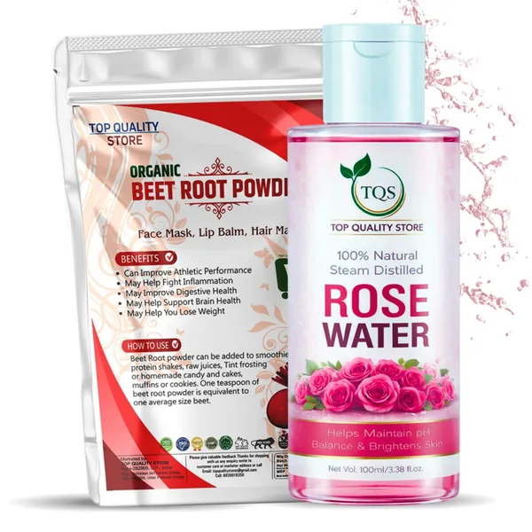 TQS_Organic_Beetroot_Powder_with_Rose_Water_|_Natural_Skin_&_Hair_Care_Combo_|_Helps_Brighten_Skin,_Improve_Glow_&_Hydration_|_Ideal_for_Face_Mask,_Hair_Mask_&_Lip_Care