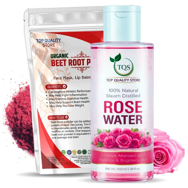 TQS_Organic_Beetroot_Powder_with_Rose_Water_|_Natural_Skin_&_Hair_Care_Combo_|_Helps_Brighten_Skin,_Improve_Glow_&_Hydration_|_Ideal_for_Face_Mask,_Hair_Mask_&_Lip_Care