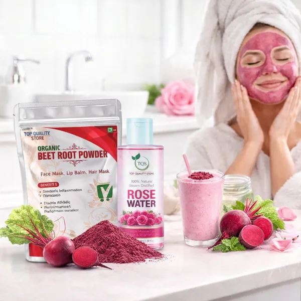 TQS_Organic_Beetroot_Powder_with_Rose_Water_|_Natural_Skin_&_Hair_Care_Combo_|_Helps_Brighten_Skin,_Improve_Glow_&_Hydration_|_Ideal_for_Face_Mask,_Hair_Mask_&_Lip_Care