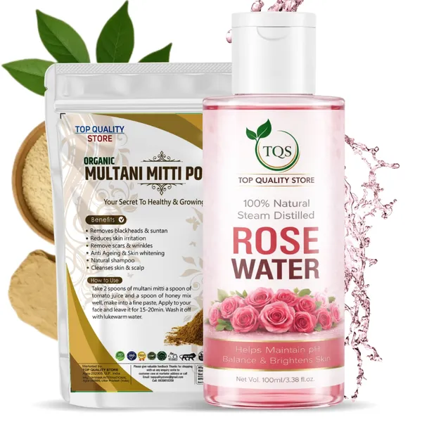TQS_Organic_Multani_Mitti_Powder_&_Rose_Water_|_Natural_Skin_Care_Combo_for_Oily_&_Acne_Prone_Skin_|_Helps_Clean_Pores,_Control_Excess_Oil_&_Maintain_pH_Balance