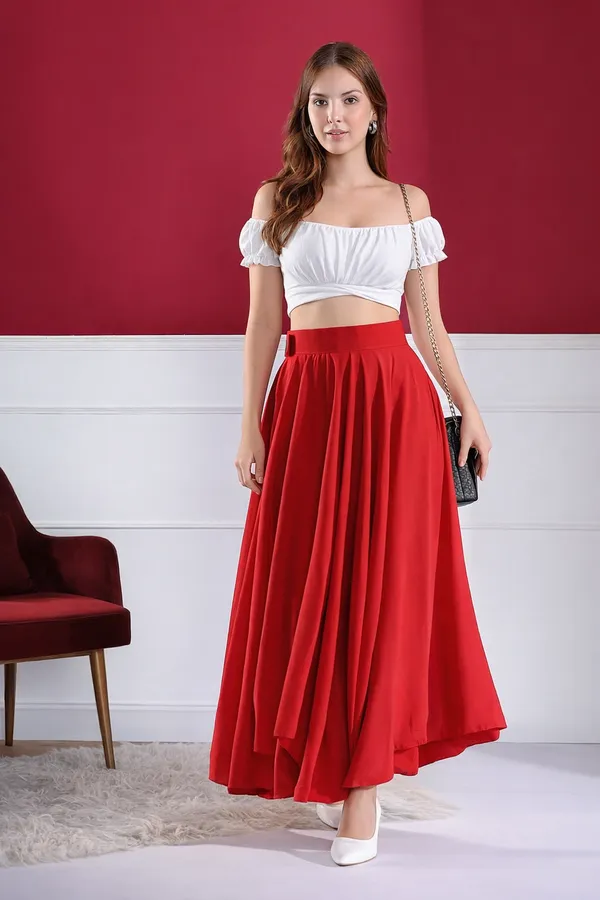 Women'S_White_Crop_Top_With_Red_Maxi_Skirt_Co-Ord_Set