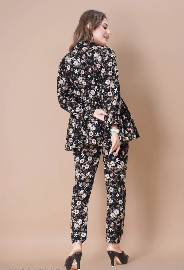 Black_Floral_Printed_Co-Ord_Set_With_Peplum_Top_And_Pants