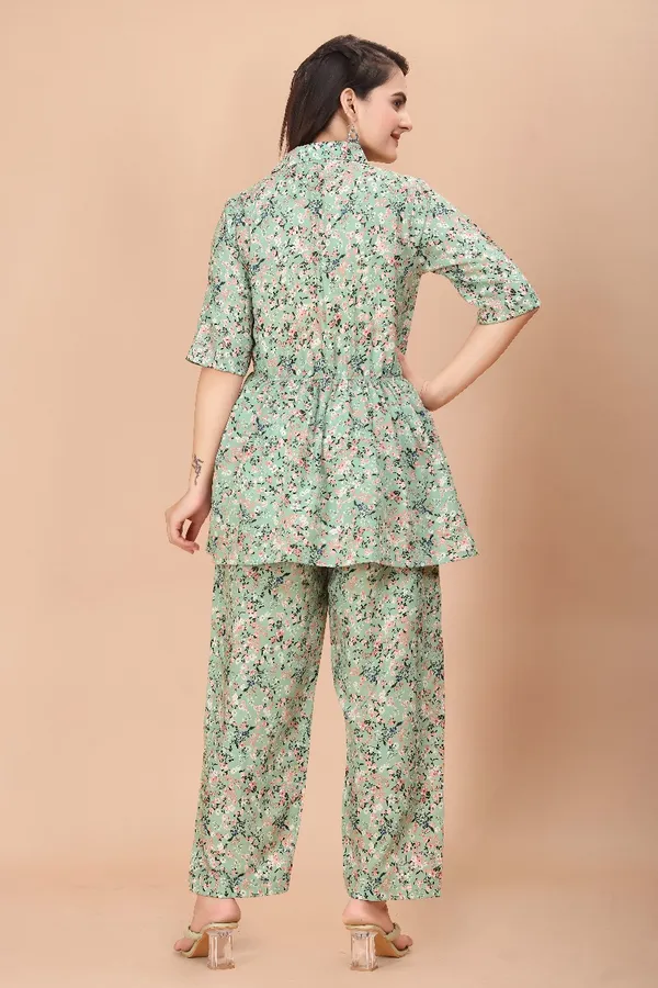 Women'S_Green_Floral_Print_Co-Ord_Set_With_Belt