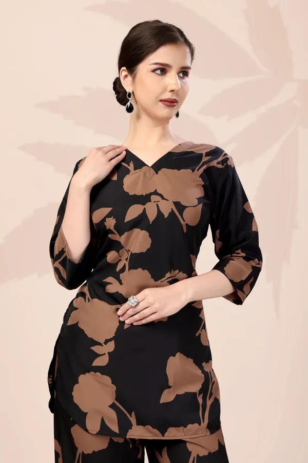 Black_And_Brown_Floral_Print_Co-Ord_Set_-_Top_And_Pant_Combo