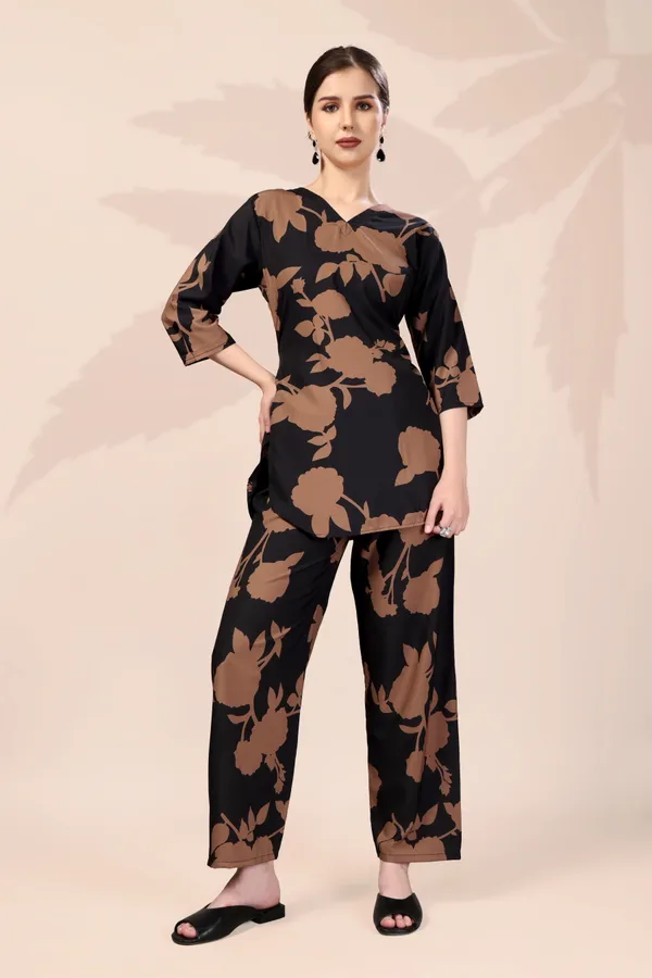 Black_And_Brown_Floral_Print_Co-Ord_Set_-_Top_And_Pant_Combo