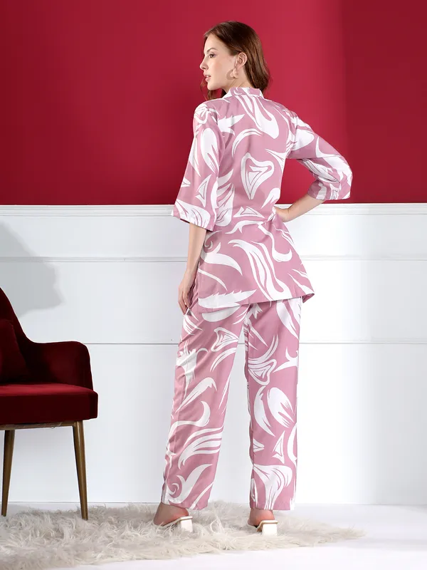 Women'S_Pink_Floral_Print_Satin_Pajama_Set_-_Long_Sleeve_Top_And_Pants_Sleepwear