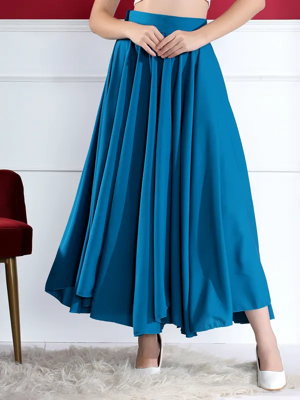 Stylish_Blue_Flared_Maxi_Skirt_With_Button_Detail