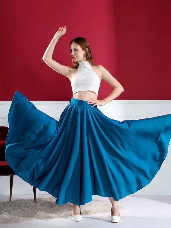 Stylish_Blue_Flared_Maxi_Skirt_With_Button_Detail