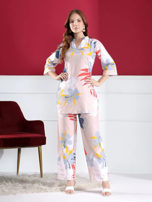 Women'S_Floral_Print_Co-Ord_Set_-_Pink_Collar_Top_And_Pyjama_Set