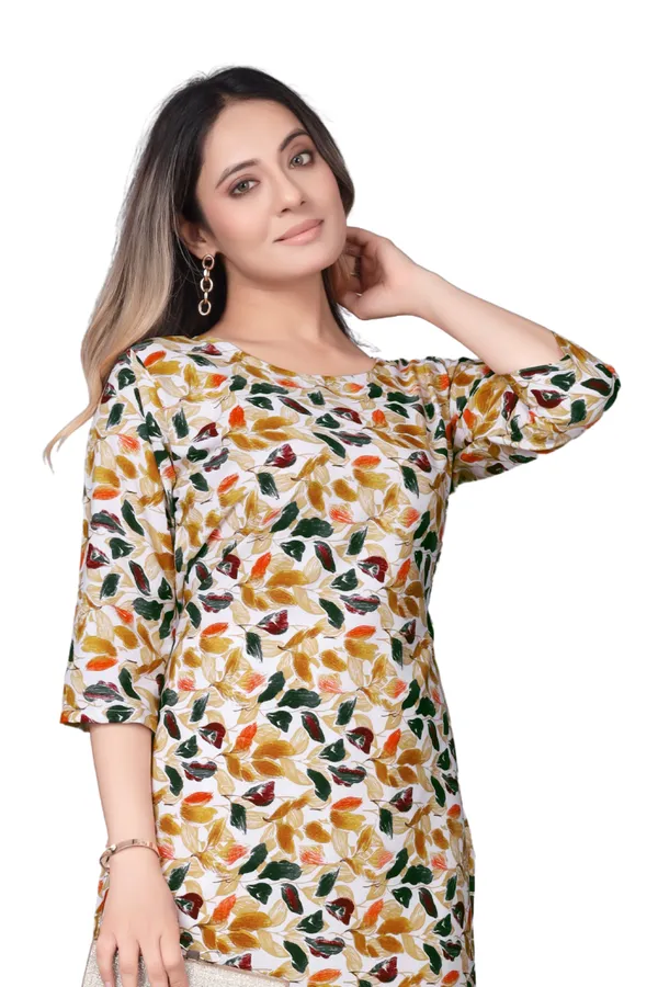 Women'S_Off-White_Floral_Print_Kurta_With_Yellow_Pants_Set