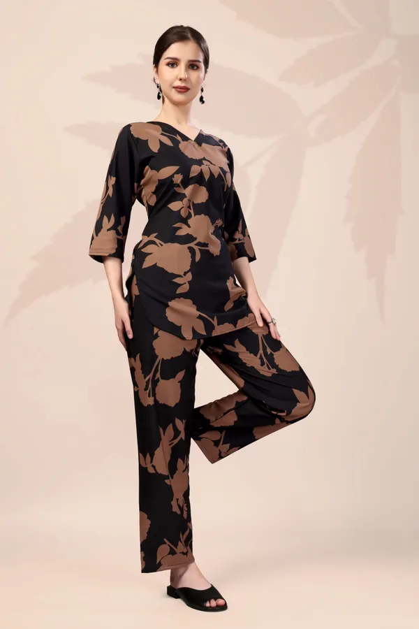 Black_And_Brown_Floral_Print_Co-Ord_Set_-_Top_And_Pant_Combo