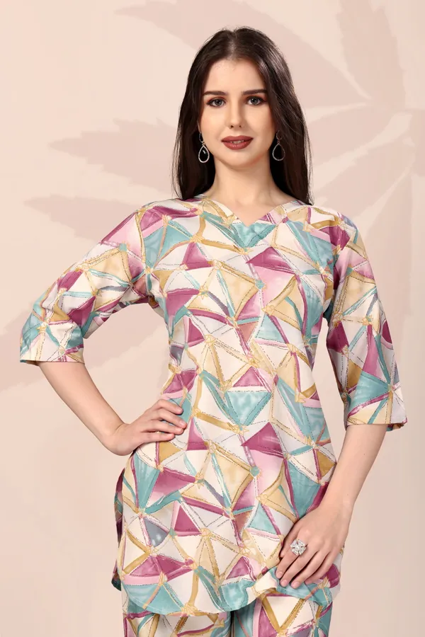 Multicolor_Geometric_Print_Co-Ord_Set_With_Tunic_Top_And_Matching_Pants