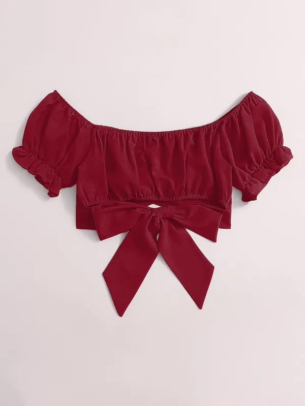 Maroon_Off-Shoulder_Crop_Top_With_Ruffle_Sleeves_And_Tie-Up_Detail