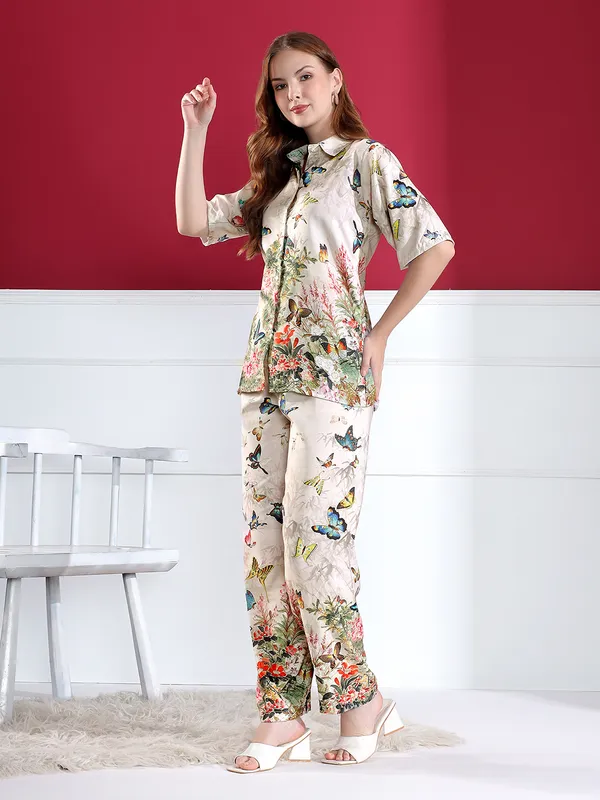 Floral_And_Butterfly_Print_Co-Ord_Set_For_Women_-_Beige
