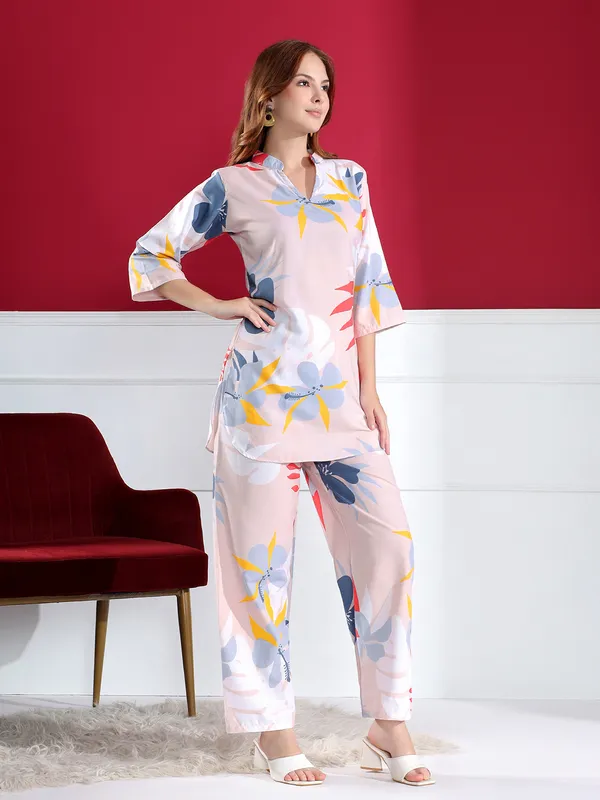 Women'S_Floral_Print_Co-Ord_Set_-_Pink_Collar_Top_And_Pyjama_Set