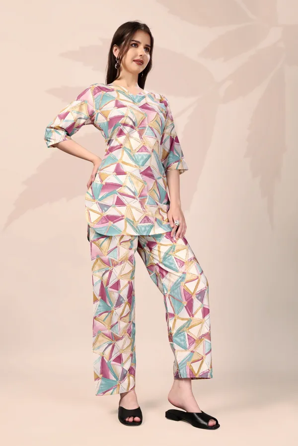 Multicolor_Geometric_Print_Co-Ord_Set_With_Tunic_Top_And_Matching_Pants