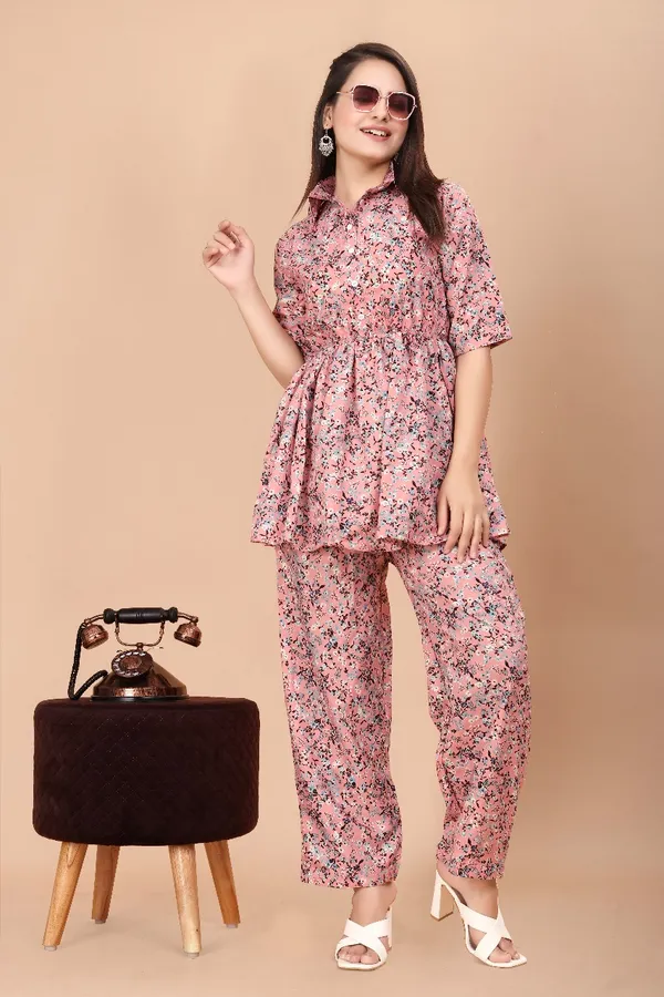 Pink_Floral_Printed_Co-Ord_Set_With_Collared_Top_And_Palazzo_Pants