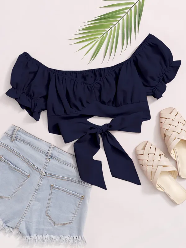 Navy_Blue_Off-Shoulder_Crop_Top_With_Bow_Tie_Detail