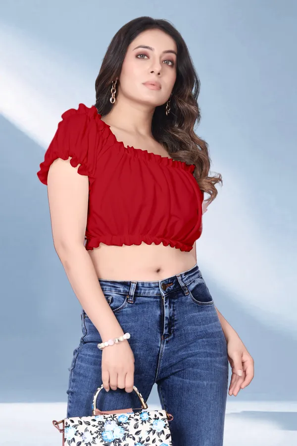 Women'S_Red_Off-Shoulder_Ruffle_Crop_Top