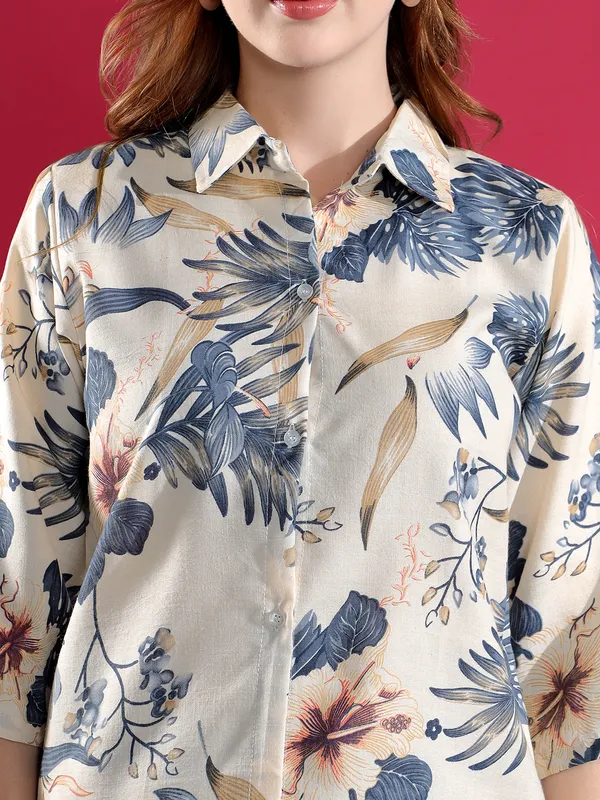 Women'S_Floral_Print_Co-Ord_Set_With_Mandarin_Collar_And_Wide-Leg_Pants