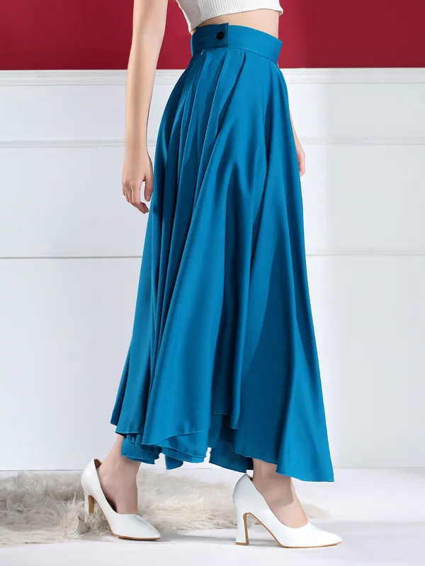 Stylish_Blue_Flared_Maxi_Skirt_With_Button_Detail