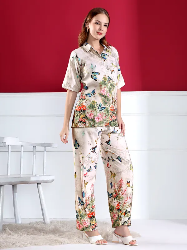 Floral_And_Butterfly_Print_Co-Ord_Set_For_Women_-_Beige