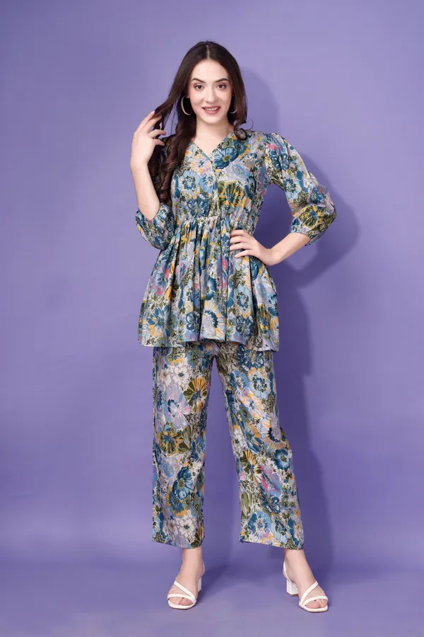 Floral_Print_Co-Ord_Set_-_Peplum_Top_With_Pants