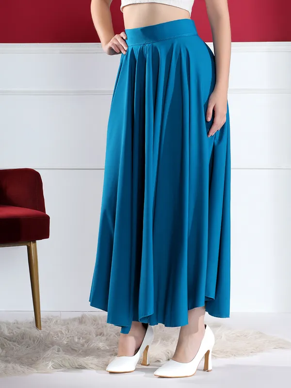 Stylish_Blue_Flared_Maxi_Skirt_With_Button_Detail