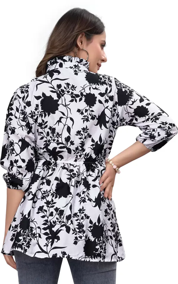 Black_And_White_Floral_Print_Women'S_Top