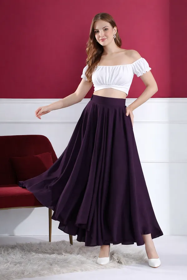 Women'S_White_Off-Shoulder_Crop_Top_With_Purple_Maxi_Skirt_Set