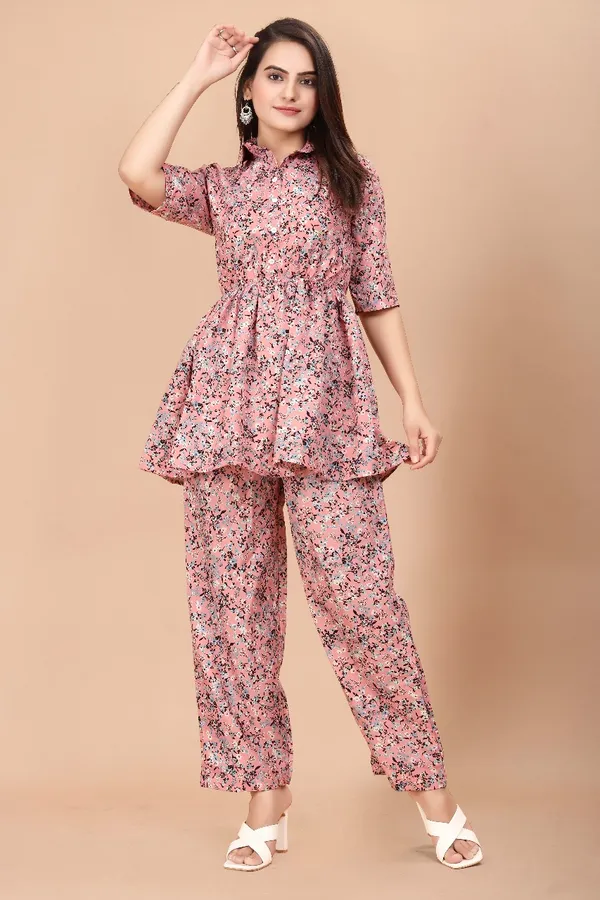 Pink_Floral_Printed_Co-Ord_Set_With_Collared_Top_And_Palazzo_Pants