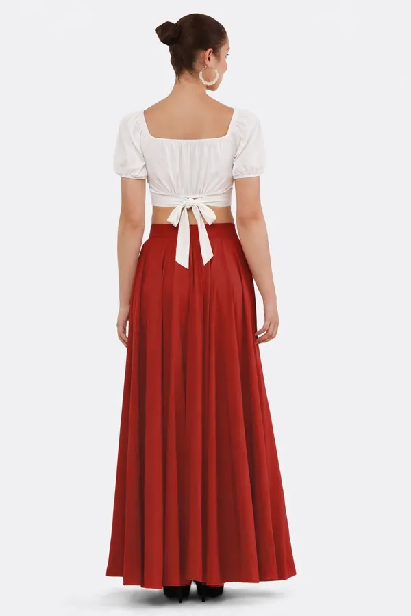 Women'S_White_Crop_Top_With_Red_Maxi_Skirt_Co-Ord_Set