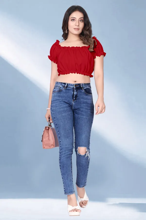 Women'S_Red_Off-Shoulder_Ruffle_Crop_Top