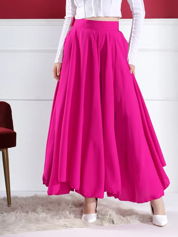 Women'S_Two-Piece_Peasant_Top_And_Flared_Skirt_Set_-_White_Crop_Top_With_Pink_Skirt
