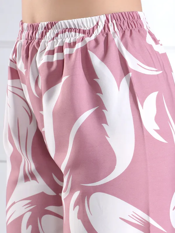 Women'S_Pink_Floral_Print_Satin_Pajama_Set_-_Long_Sleeve_Top_And_Pants_Sleepwear