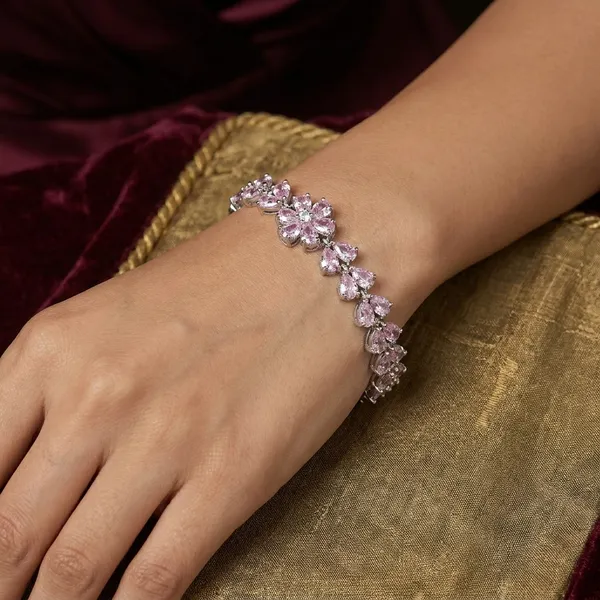 Pink_Stainless_Steel_Spinel_Flower_Shaped_Bracelet