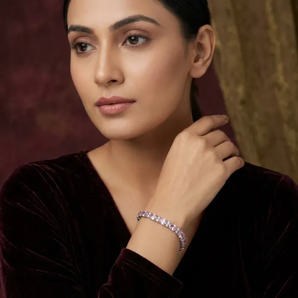 Pink_Stainless_Steel_Topaz_With_American_Diamond_Oval_Shaped_Bracelet