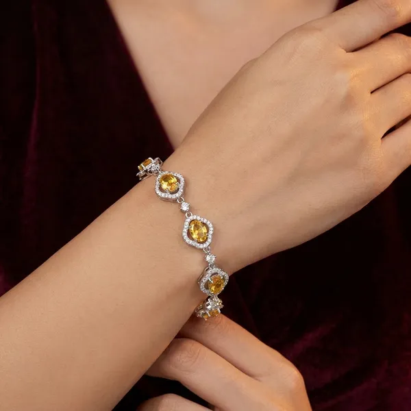 Yellow_Stainless_Steel_Anti-Tarnish_&_Water_Resistant_Topaz_With_American_Diamond_Oval_Shaped_Bracelet_For_Women
