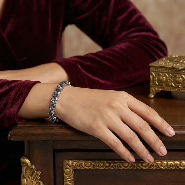 White_Stainless_Steel_Mystic_Topaz_Circle_Shaped_Bracelet