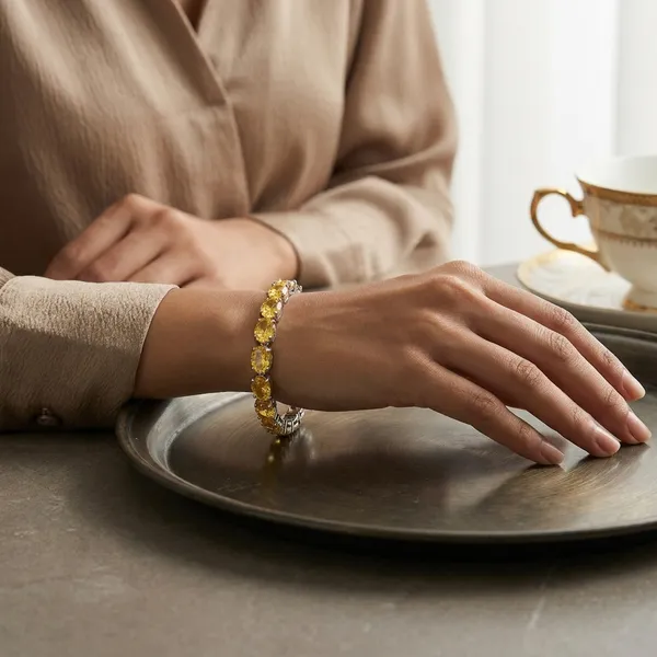 Yellow_Stainless_Steel_Topaz_With_American_Diamond_Fish_Cut_Bracelet