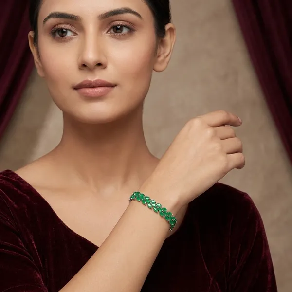 Green_Stainless_Steel_Anti-Tarnish_&_Water_Resistant_Emerald_Leaf_Shaped_Bracelet_For_Women