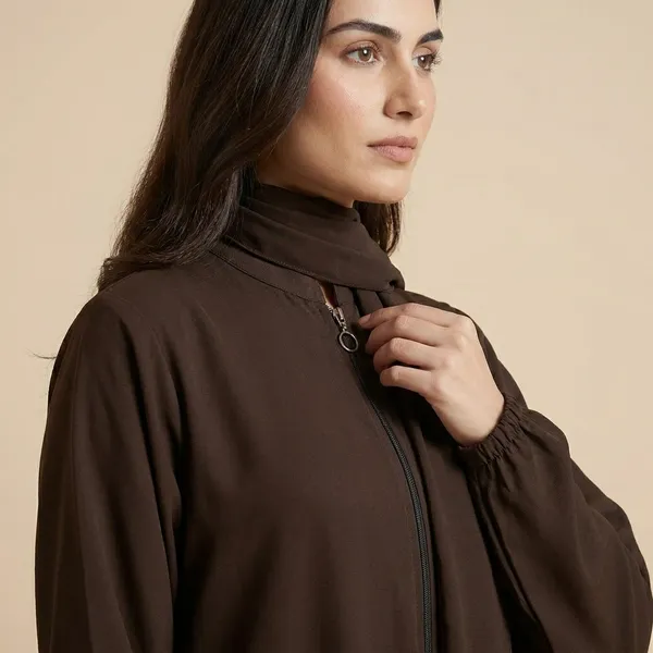 Brown_Crepe_Zipper_Abaya_For_Women
