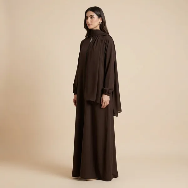 Brown_Crepe_Zipper_Abaya_For_Women